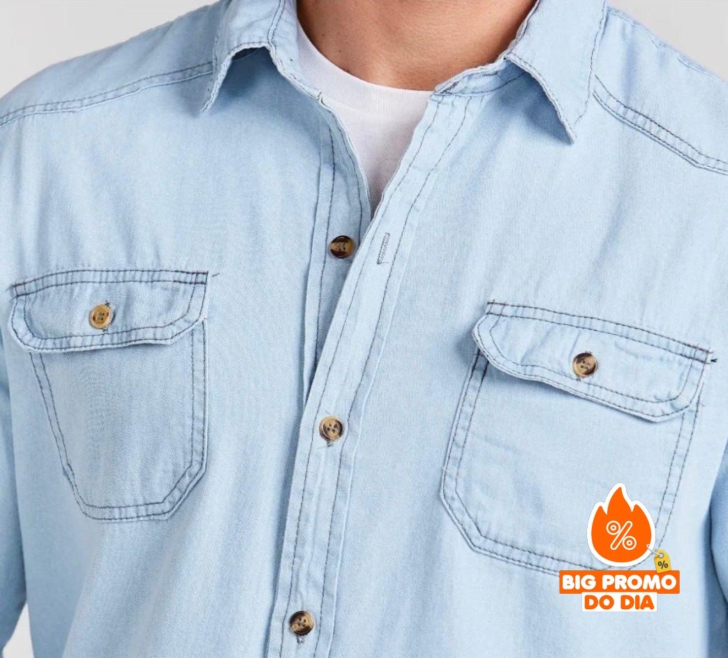 Camisa Jeans Manga Longa Long Fit Slim - Três Opções de Cores