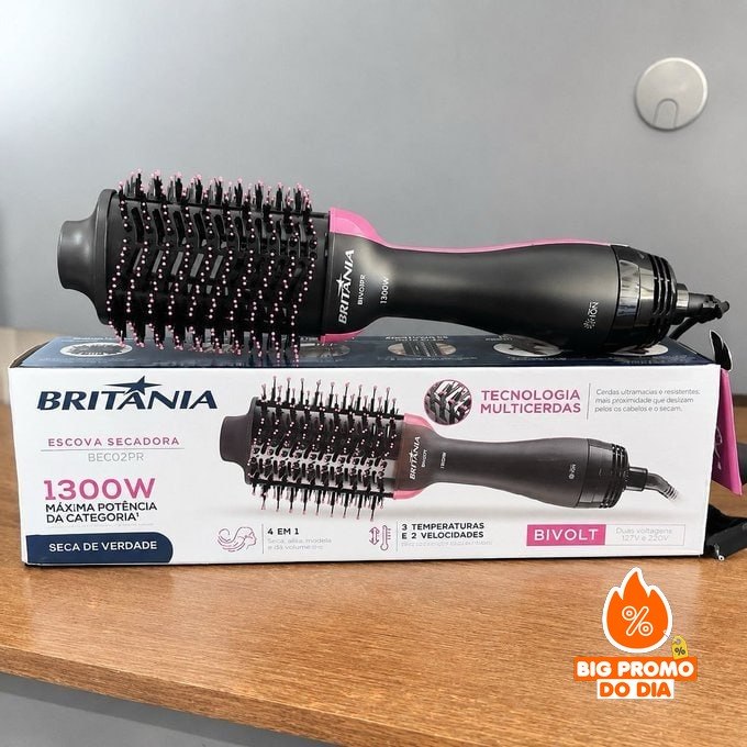 ‍ Britânia Escova Secadora Bec02pr 4 Em 1 1300w Cor Preto e Rosa