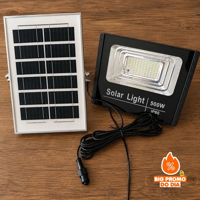 Refletor Solar Led Holofote 500w Placa Bateria Prova Dágua