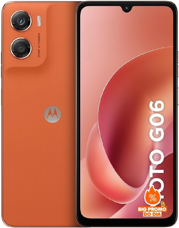 Motorola Moto G06 128GB 12GB RAM - Câmera 50MP IA Bateria 5200mAh - Laranja