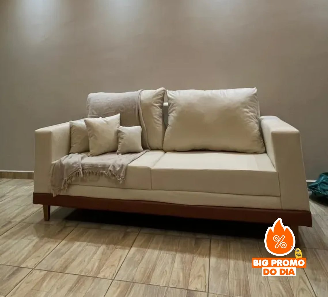 Sofá Living 3 Lugares Suede Resistente Madeira + Almofadas - Opções de Cores