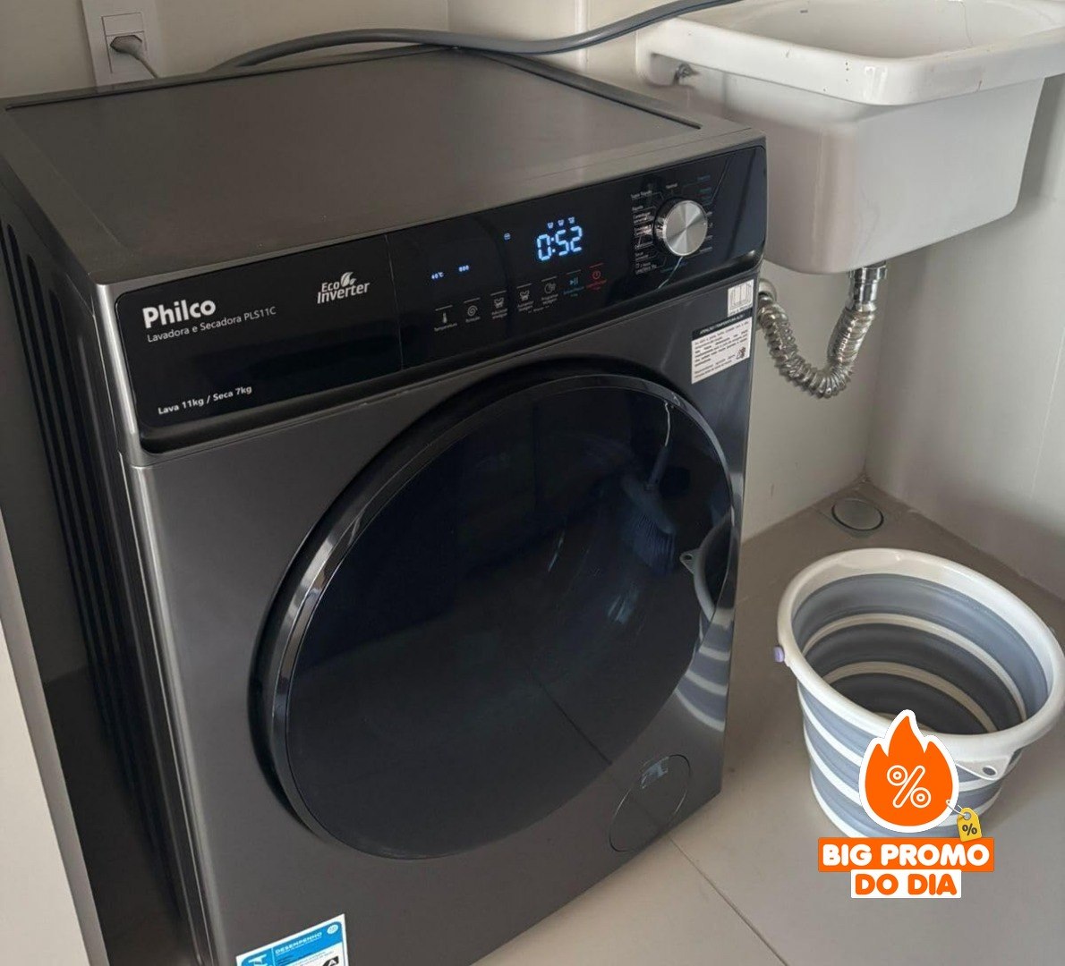 LAVADORA E SECADORA PHILCO 11KG TITÂNIO 127V