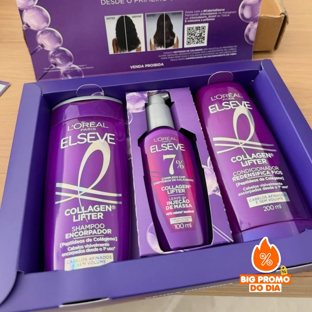 🫧 Kit L'Oréal Paris Elseve Collagen Lifter: Shampoo + Condicionador + Sérum