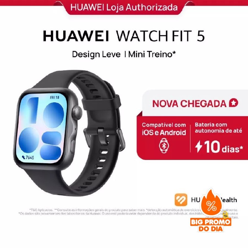 ⌚ HUAWEI WATCH FIT 5 | Smartwatch Relogio | AMOLED de 182" Design Leve | Mini Treino | 64 GB | GPS