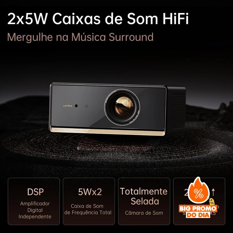 Projetor Wanbo X5 Pro 4K 1100ANSI Google TV Bluetooth 5.0 HDMI 2.0 HDR10 Foco Automático