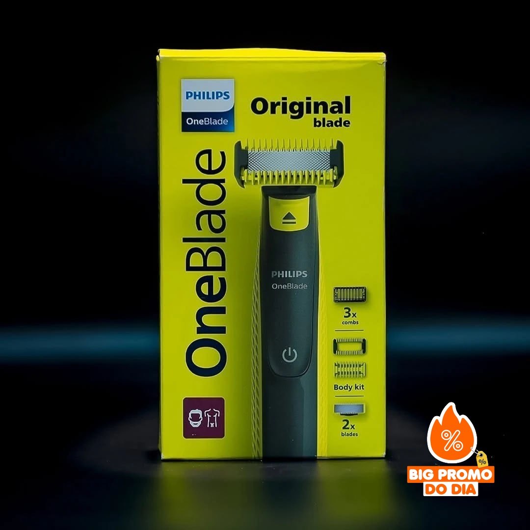 🪒 Aparador de Pelos Philips OneBlade c/ 3 Pentes p/ Rosto & Corpo