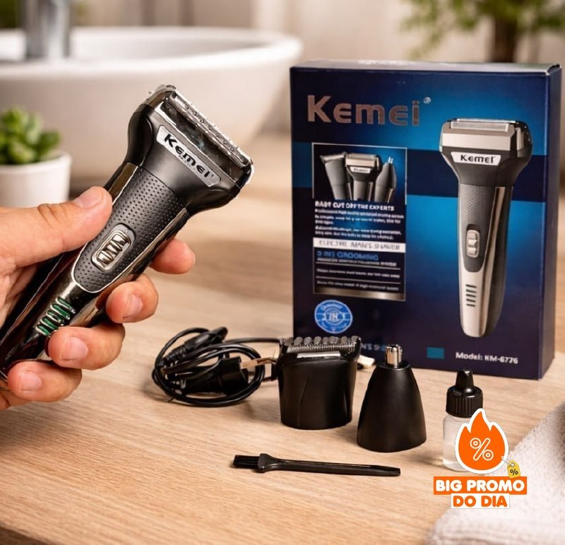 Barbeador KM6776 Recarregável Multifuncional 3 Em 1 Kemei