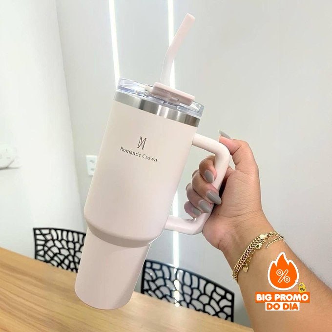 Copo Térmico Gigante 1,2l Inox C/ Canudo