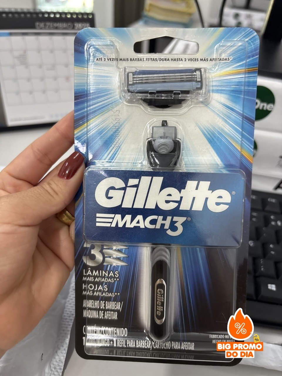 🪒 Gillette Mach3 Aparelho de Barbear Reutilizável 1 Cabo + 1 Carga
