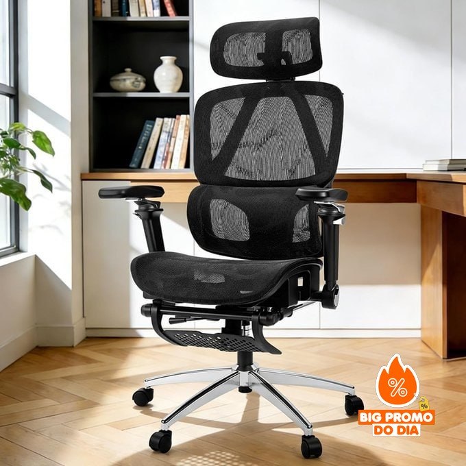 🪑 Cadeira Escritório Ergonômica Giratória, Reclinável com Apoio Pés, Mesh Dragão
