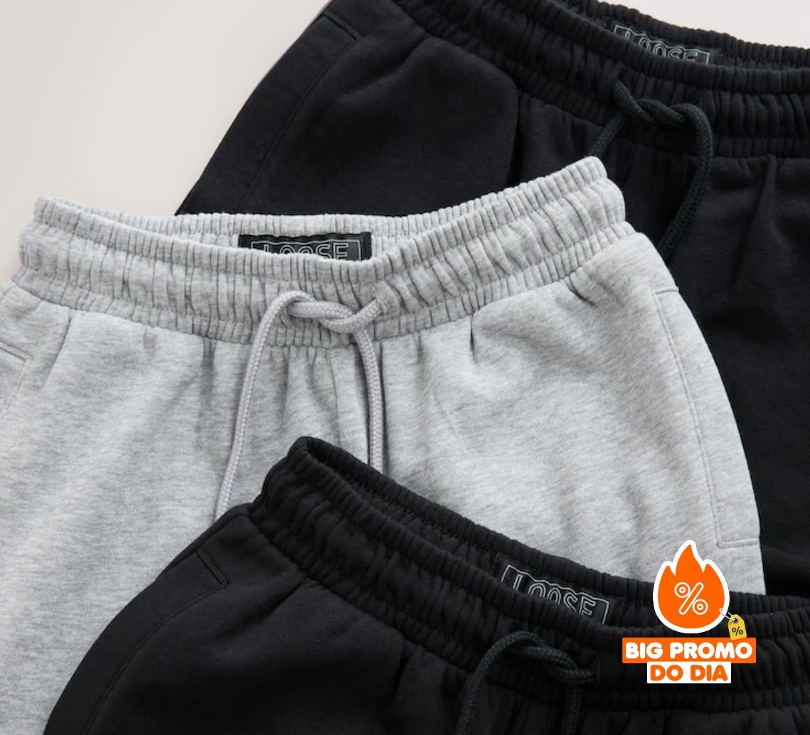 Kit 3 Calças Jogger Moletom