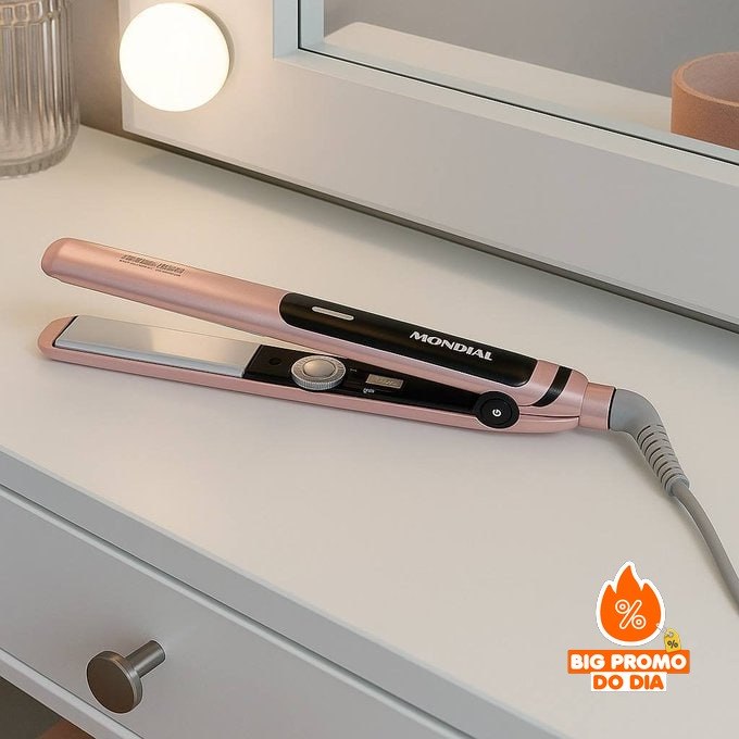 ‍ Prancha Alisadora Mondial Golden Rose/Preto Bivolt P-20
