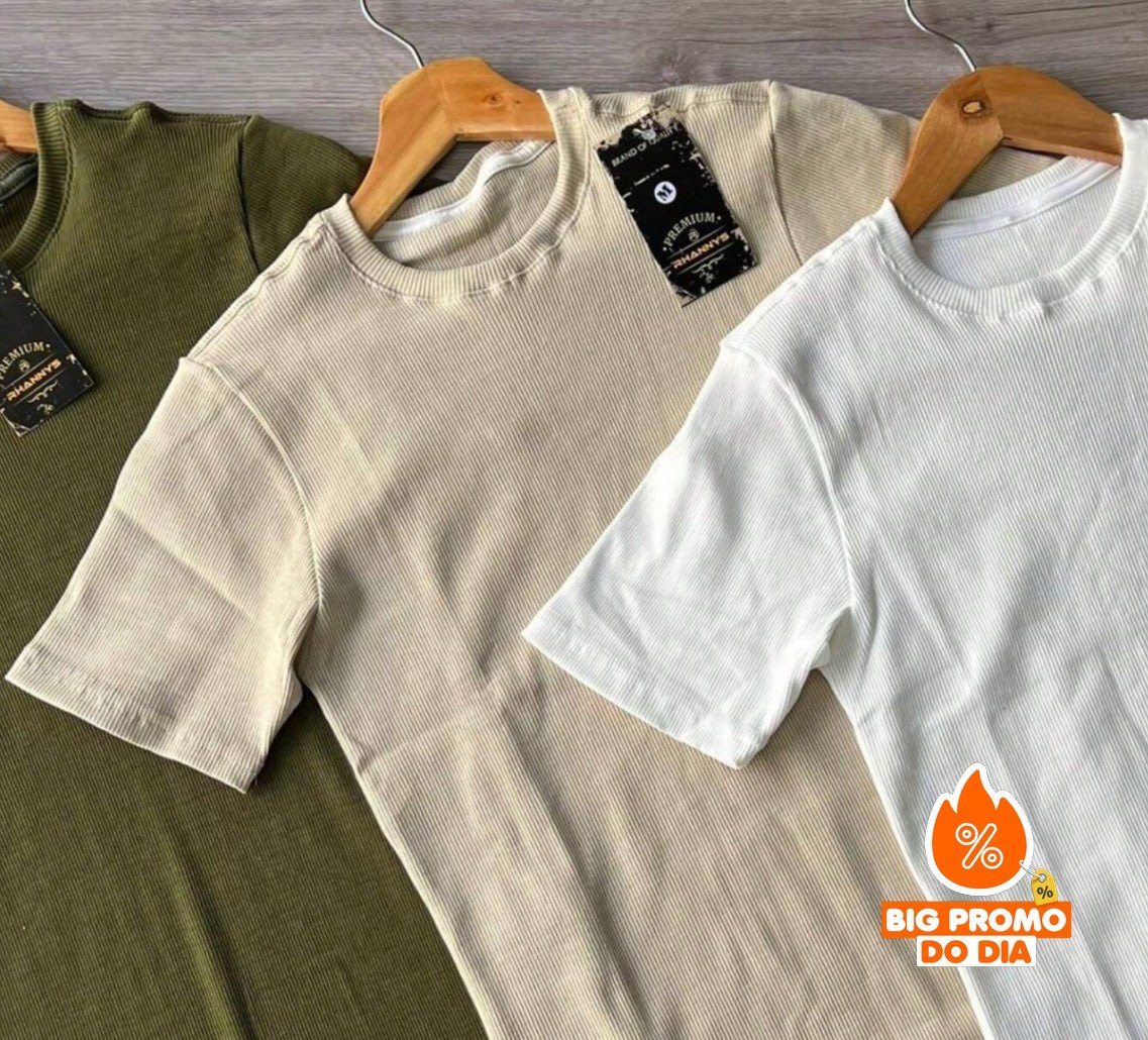 Kit 3 Camisetas Caneladas