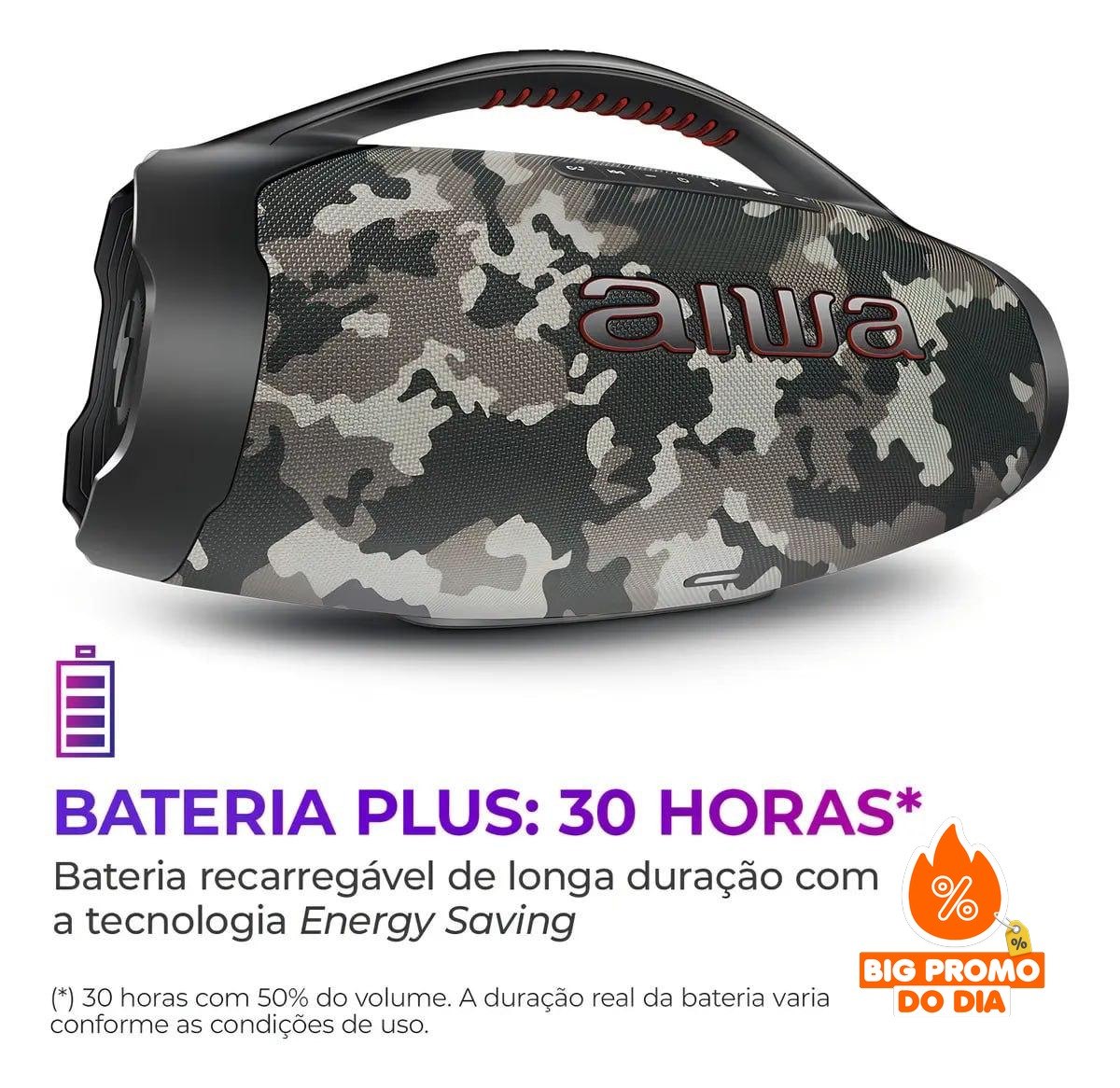 Caixa de Som Boombox Plus Aiwa 30hs de Bateria 200w IP66 (BBS-01-BG)