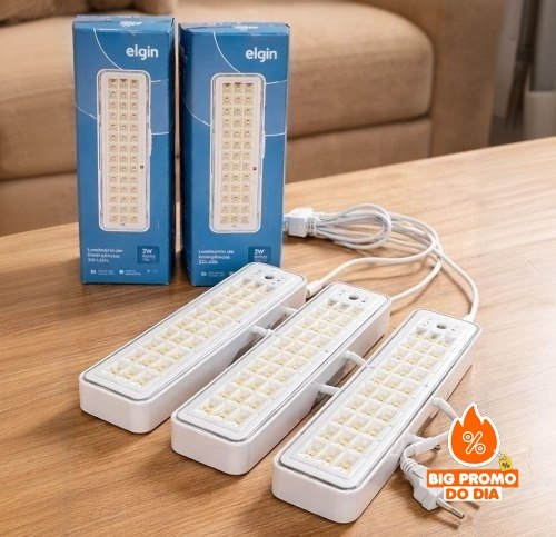 3 Luminárias Emergência Elgin Recarregável