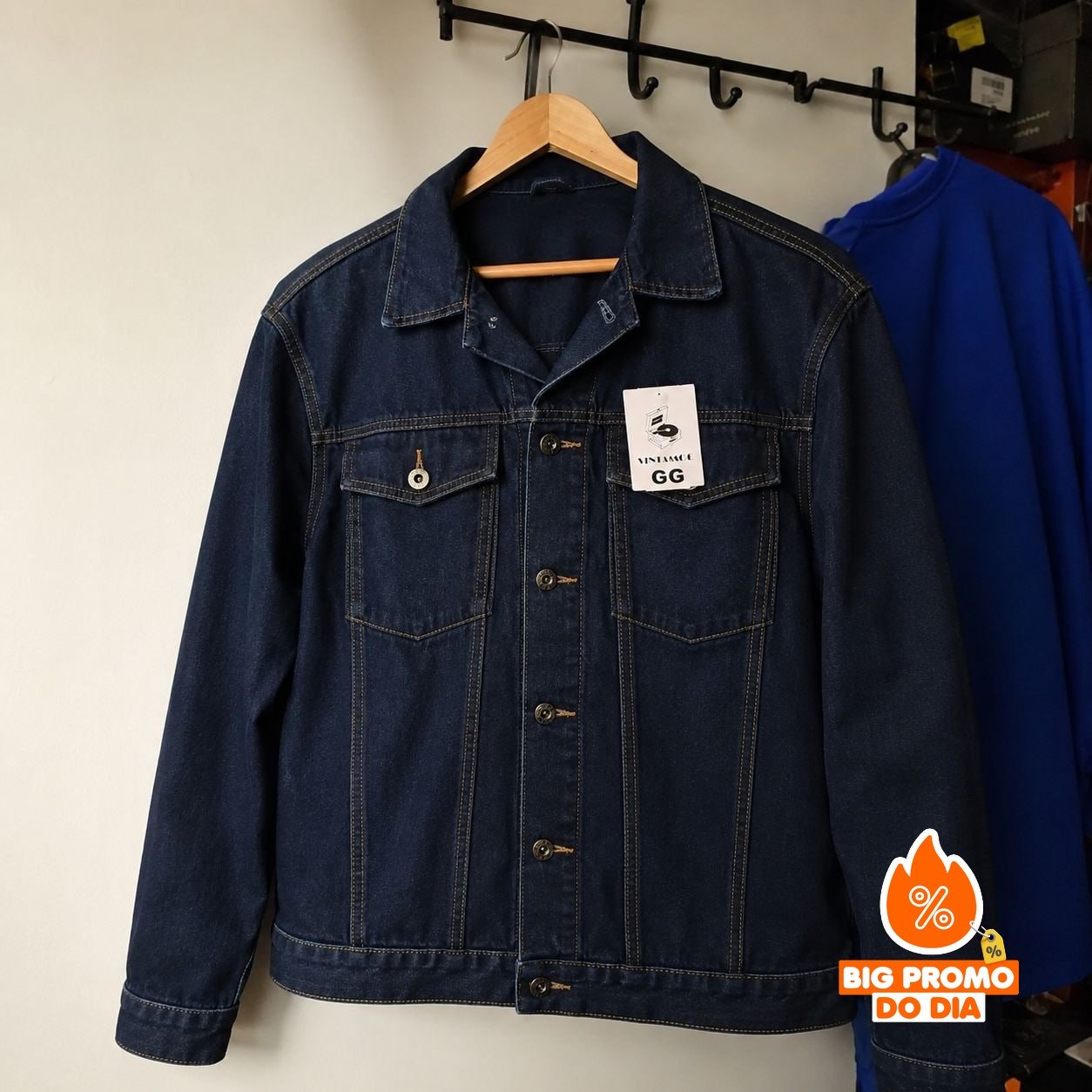 Jaqueta Jeans Masculina Cargo Azul