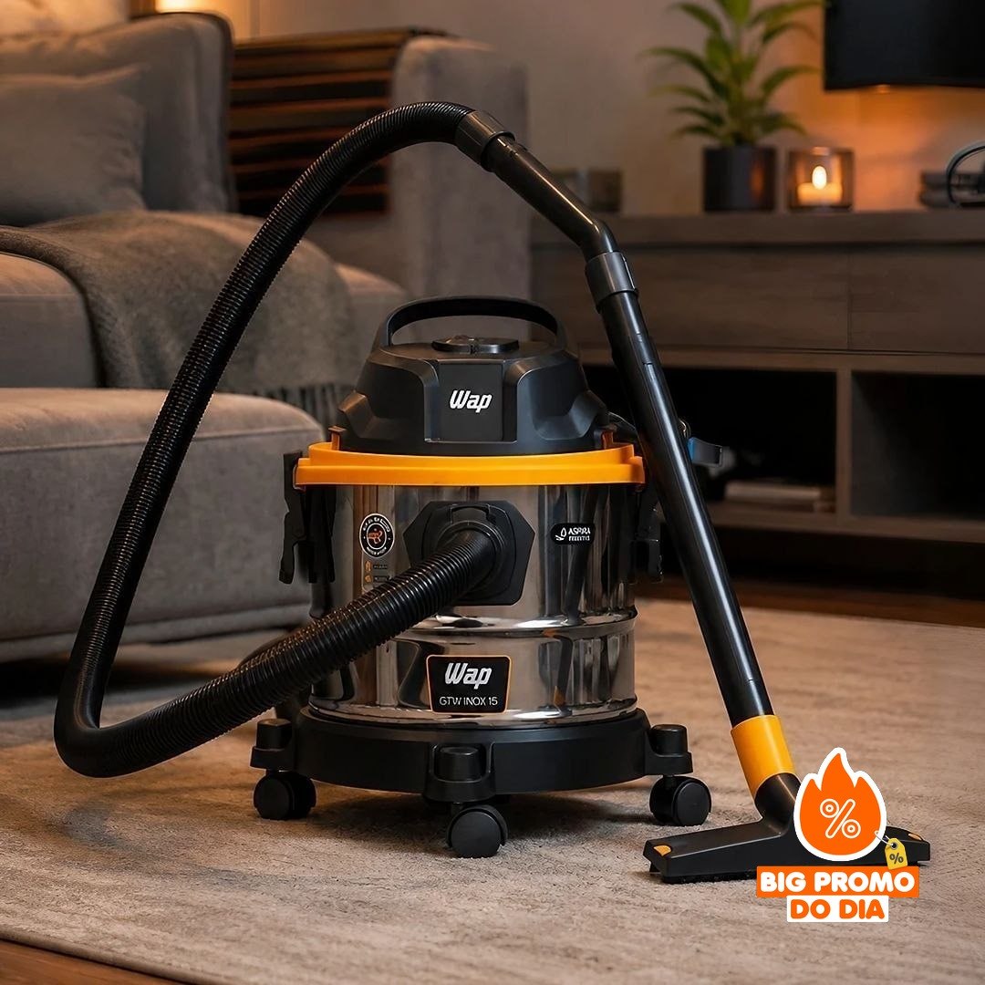 Aspirador de Pó e Água WAP GTW Inox 15 Barril 1700W com Bocal de Sopro e Acessórios 220V
