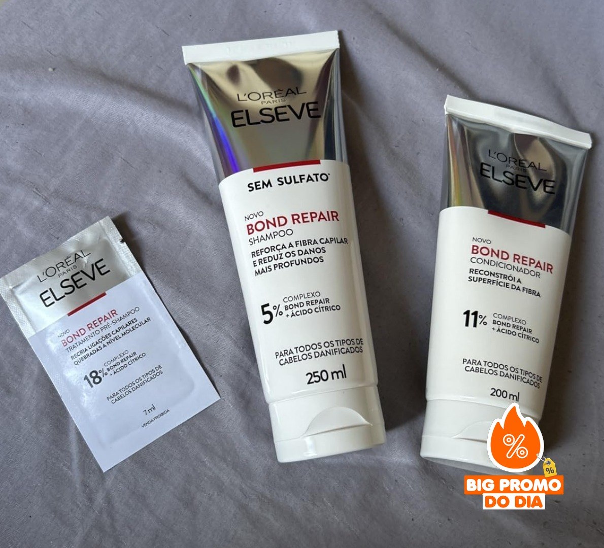 🫧 Kit L'Oréal Paris Elseve Bond Repair (Shampoo + Condicionador + Sachê Pré-Shampoo)