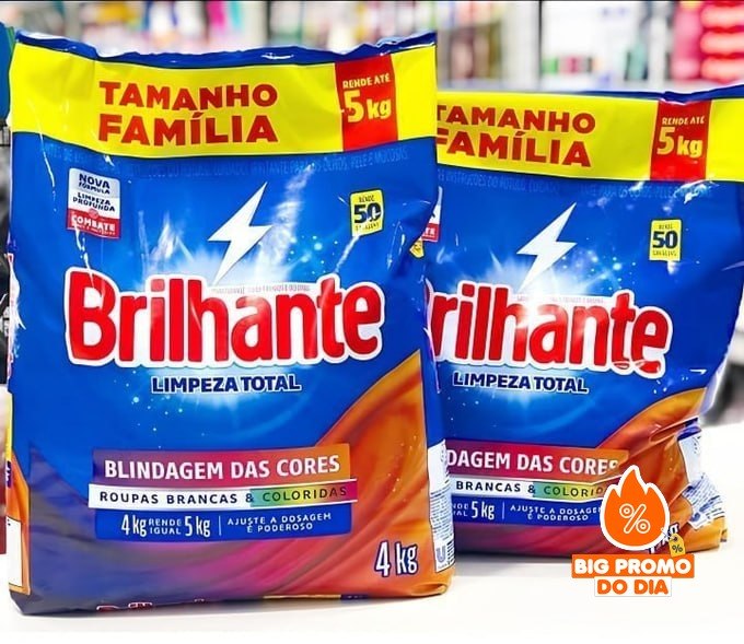 Brilhante Lava-Roupas em Pó Roupas Brancas e Coloridas Limpeza Total Tamanho Família 4 kg