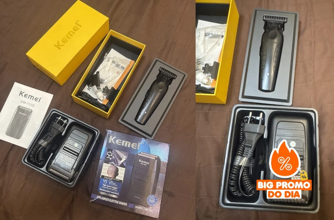 🪒 Kit Kemei Máquina de Corte KM-2299 e Acabamento KM-1102 Bivolt