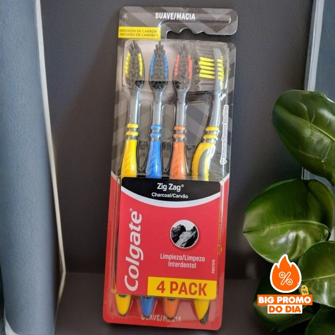 🪥 4 Unid. Escova Dental Colgate ZigZag Carvão