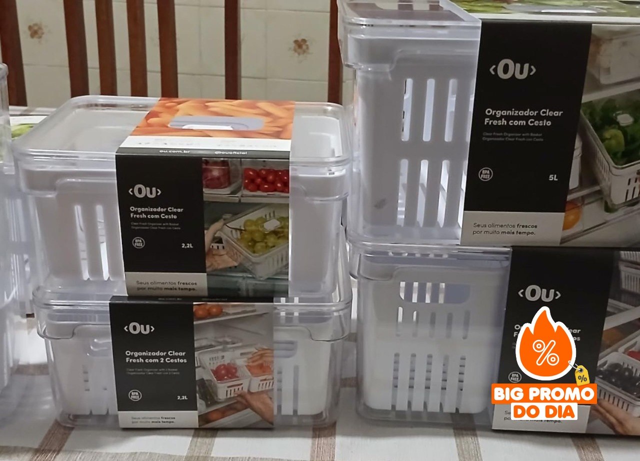 ️Organizador de Geladeira com Escorredor Interno, 2,2 L