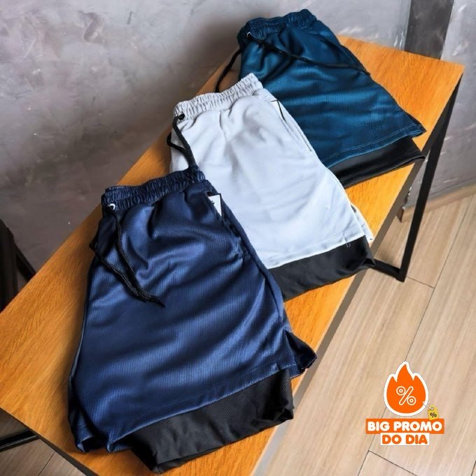 🩳 Kit com 3 Shorts Compressão 2 em 1