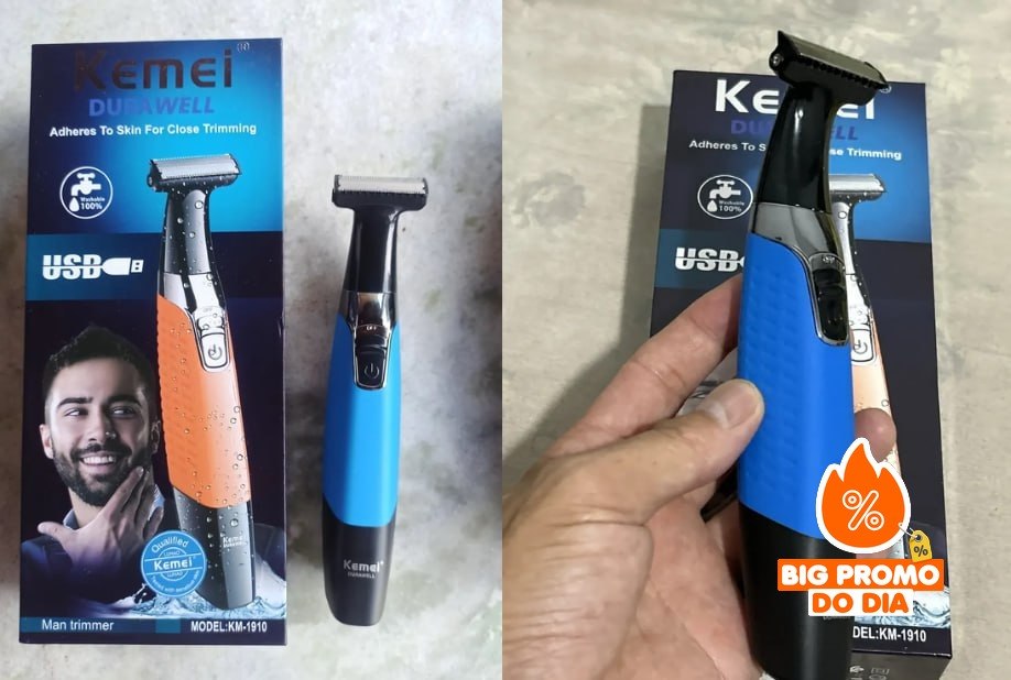 🪒 Barbeador Elétrico Prova D'água Kemei Azul