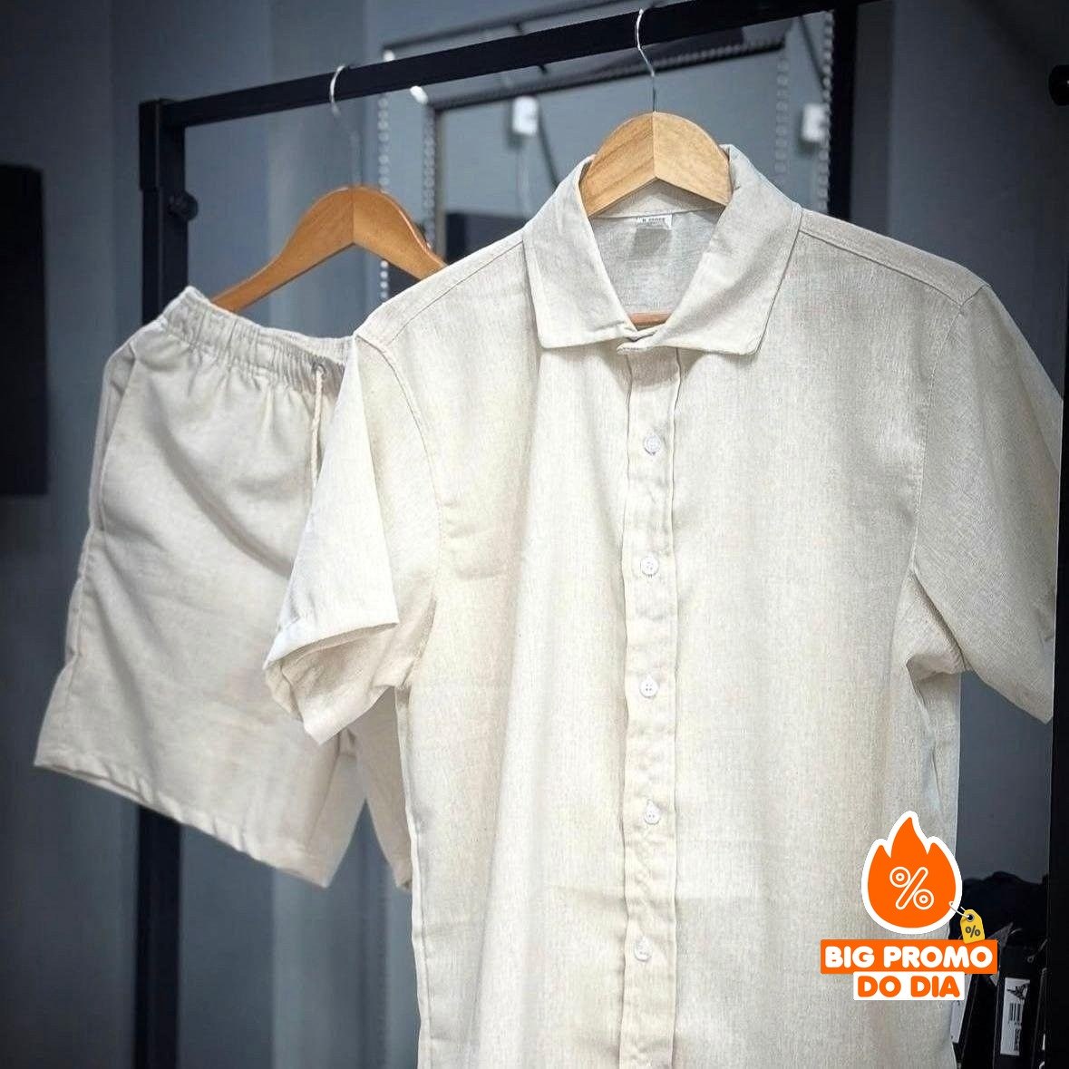 Conjunto Linho Camisa + Shorts com Bolso - Opção de Cores