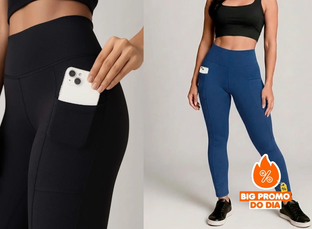 Kit 3 Calças Legging Grossa Cintura Alta Com Bolsos Laterais