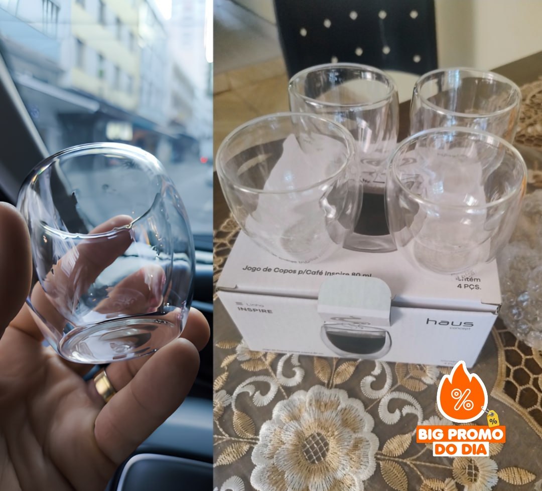 ️ Jogo de 04 Copos de Vidro de Café Parede Dupla 80ml