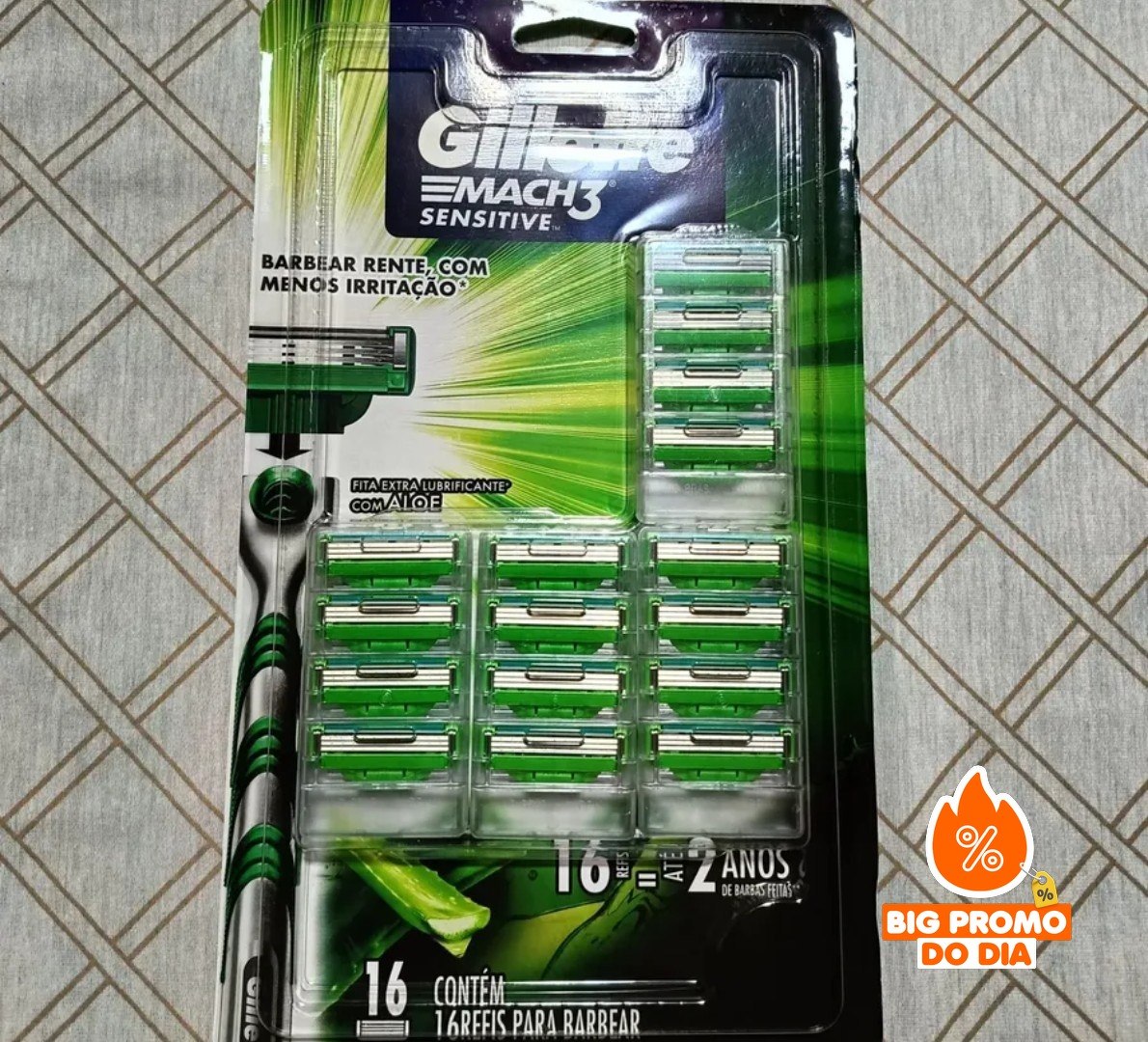 🪒 Carga Aparelho de Barbear Gillette Mach3 Sensitive com Aloe - 16 Unidades