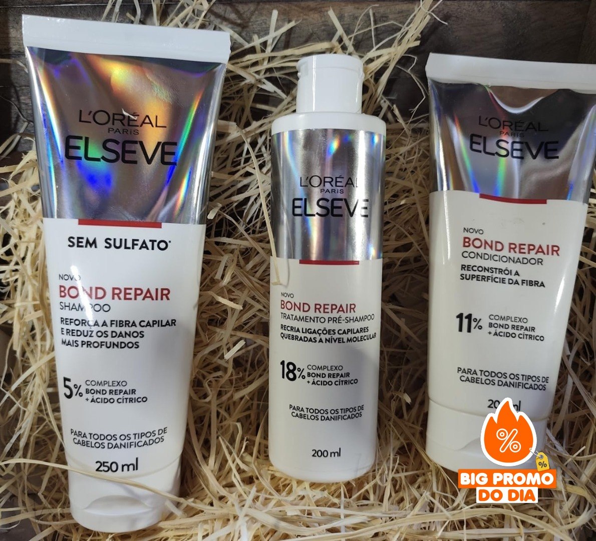 L'Oréal Paris Elseve Bond Repair Kit Reparação Molecular (Shampoo + Condicionador + Sachê Pré-Shampoo)