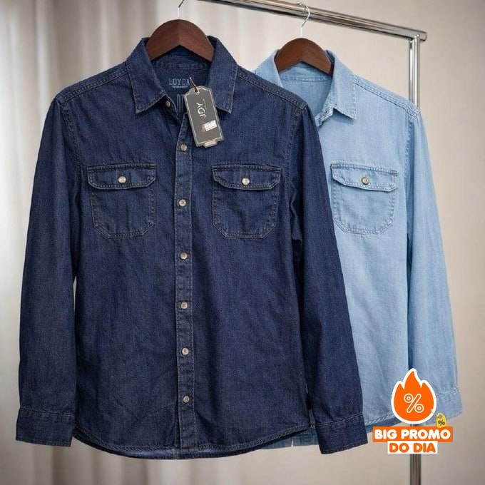 Camisa Jeans Slim Manga Longa (3 cores)