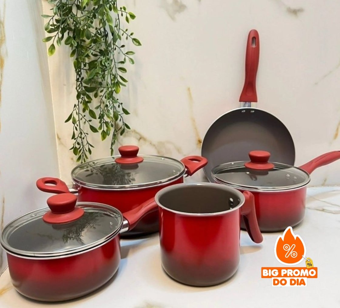 Conjunto De Panelas Ceramic Life Easy Brinox Vermelho 5 Peças