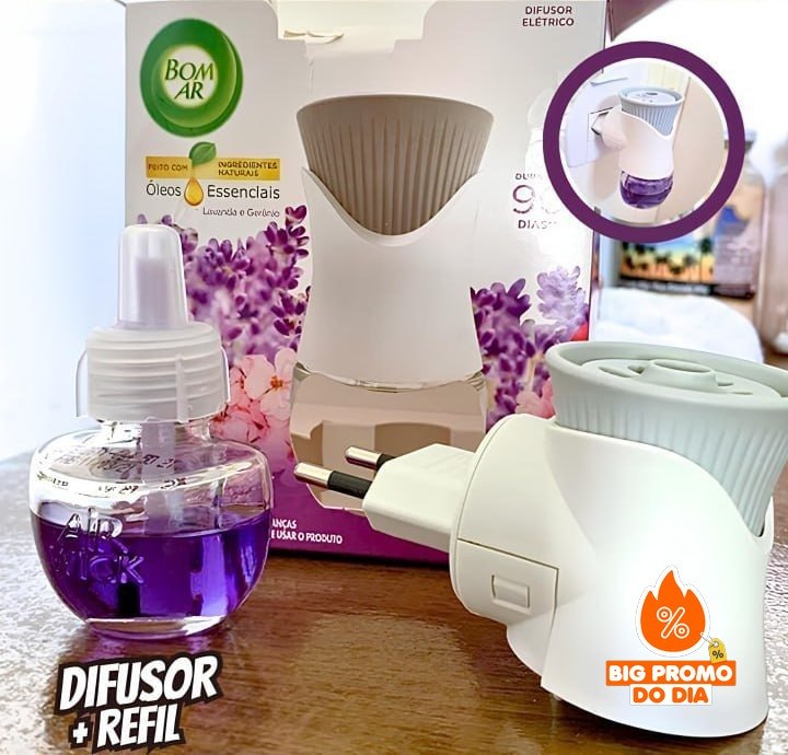 🪻 Difusor Elétrico Bom Ar Aparelho + Refil 16ml Lavanda e Gerânio