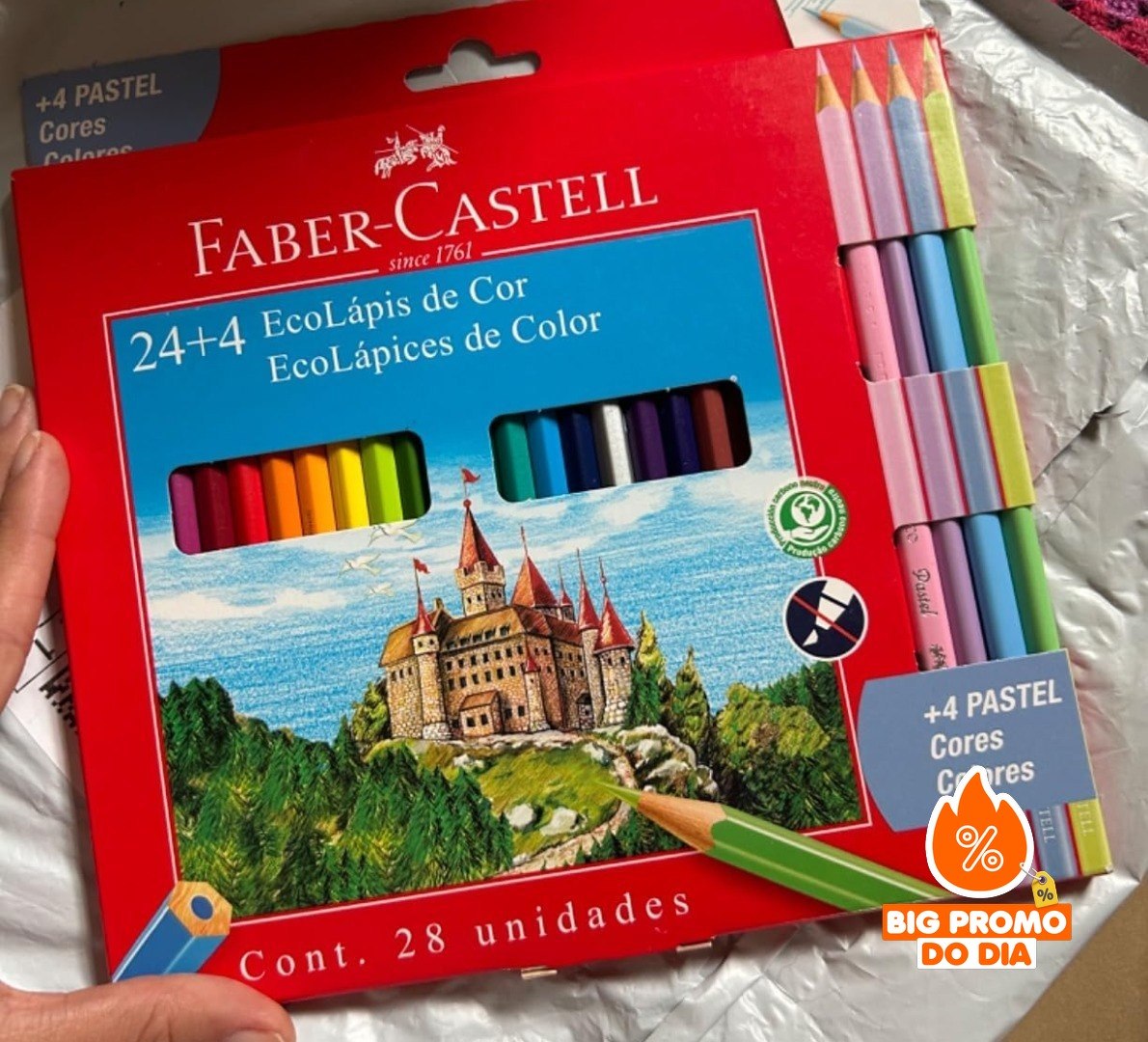 Ecolapis de cor, Faber-Castell 24 cores, Com + 4 pastel