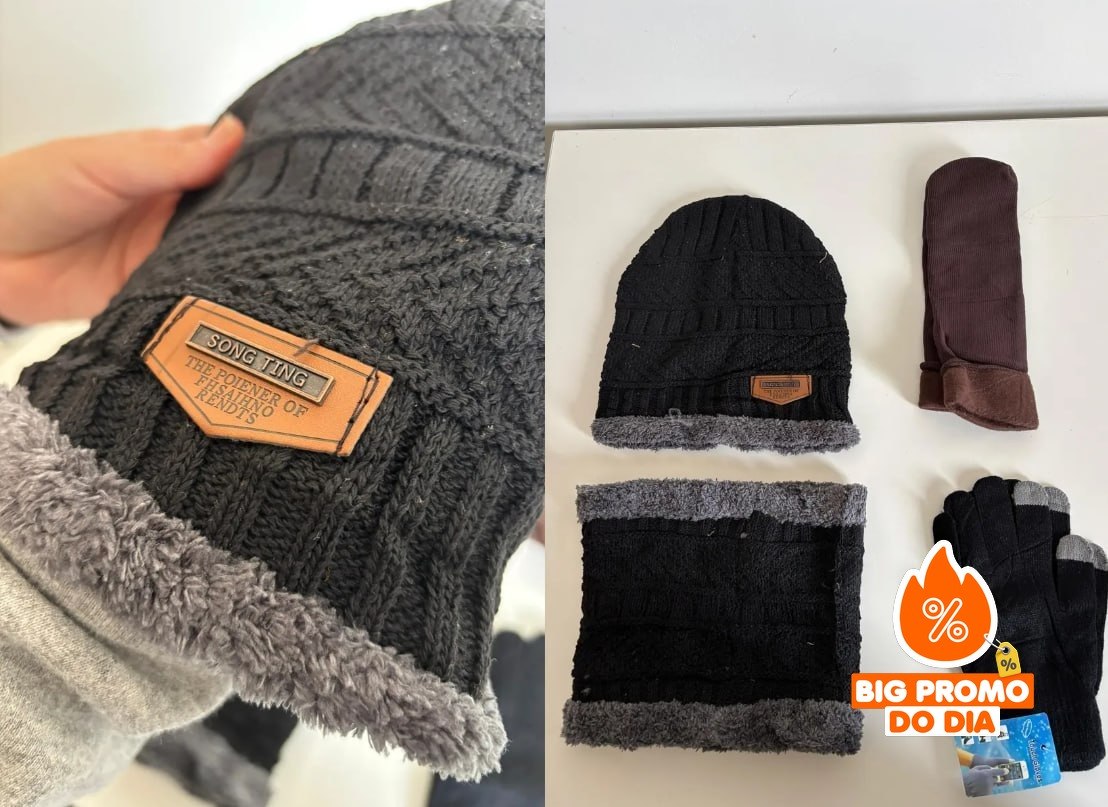 Kit Inverno Touca Gorro com Cachecol Luva e Meia Térmica