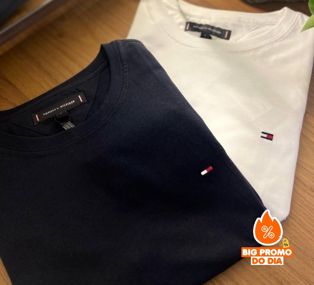 Kit Camisetas Tommy Hilfiger Original-Preta/branca 2un