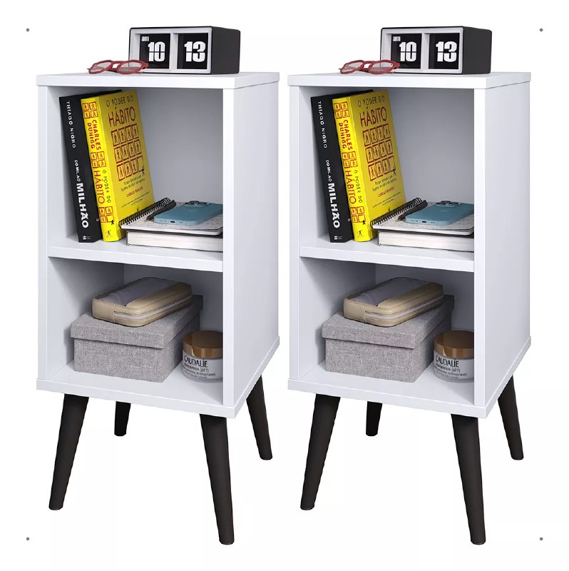 Kit Mesa Cabeceira Retrô Bide Cama Quarto Kit 2 Unidades 1 BrancoEstoque no Merc...