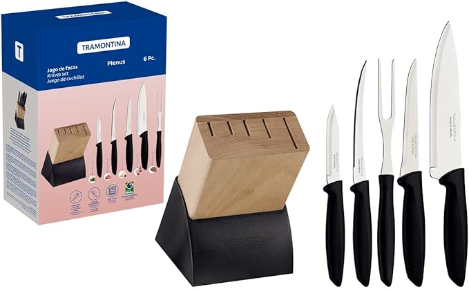 Jogo Facas 6 Peças Plenus com Cepo Tramontina Cutelaria De: R$93,96 Por apenas: ...