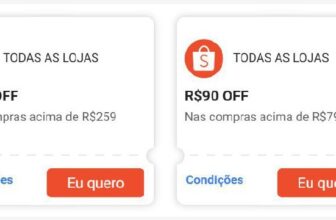 🚨 CUPOM SHOPEE 🎟 R$30 OFF em R$259 🎟 R$90…