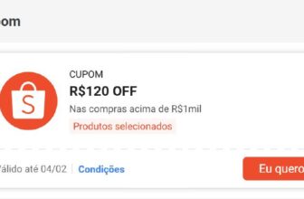 CUPOM SHOPEE PARA ITENS SELECIONADOS R$120 nas compras acima de R$1000Resgate a…
