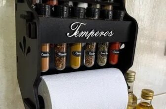 Porta Temperos/Condimentos MDF kit 12 Tubetes + Suporte para papel toalha POR 4…