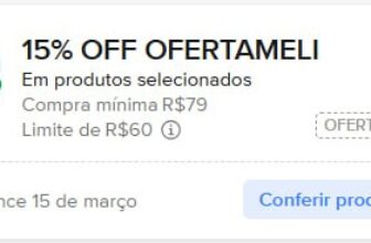 15% OFF no site em compras a partir de R$79, limitado a R$60 CUPOM: OFERTAMELIL…