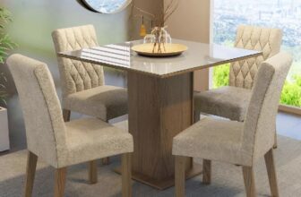 VAI FICAR ÓTIMA NA SUA COZINHASala Jantar Estofada Mesa Tampo Vidro 4 Cadeiras M…