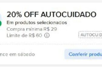 20% OFF em R$29, limitado a R$60 OFF Cupom: AUTOCUIDADO https://meli.la/1MczJL6…