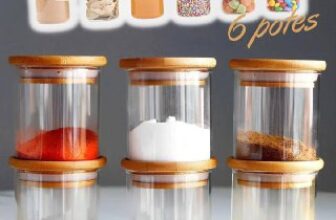 ✅ Kit 6 Potes De Vidro Empilhável Hermético Tampa Bambu…