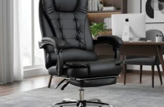 ✅ Cadeira De Escritório Presidente Ajustável Preto Couro Sintético 🔥…