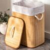 ✅ Cesto de Roupa Bege 70L Dobrável Bambu Com Tampa…